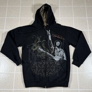 Vintage Y2K 2009 ODM Jimi Hendrix Graphic Zip Up Hoodie Size S Music Rock Band